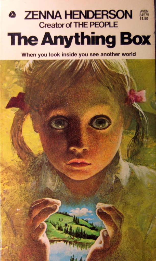 Image of Zenna Henderson's cover of The Anything Box, a girl holding an imaginary scene in her cupped hands - the very picture of quiet horror.