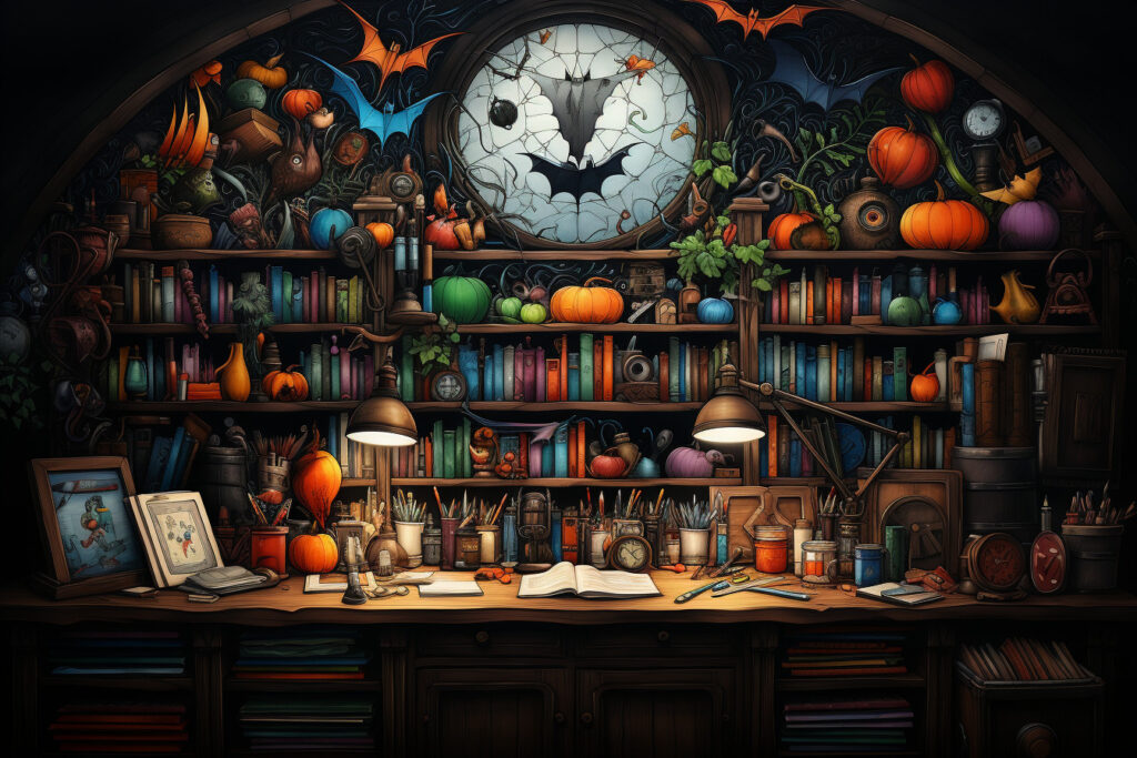 October 2023 Fiction Project Turning Leaves, image of a reading nook with bats