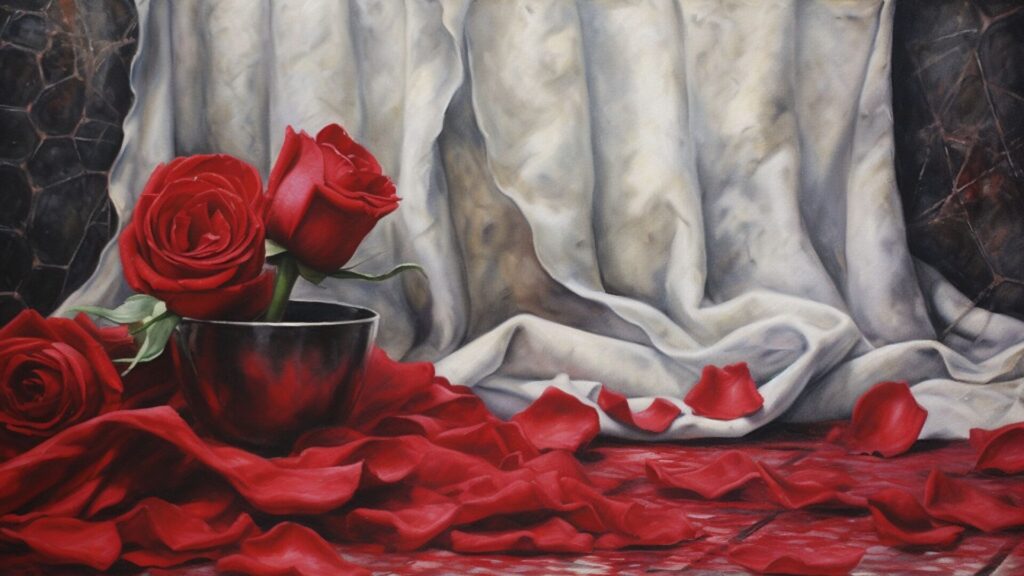 Love Bombing Blog Post: Image of roses and red flags against a silk background