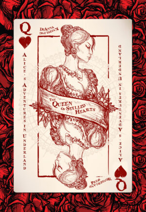 The cover for Alice's Adventures in Underland: The Queen of Stilled Hearts by DeAnna Knippling, an image of a red queen on a playing card.