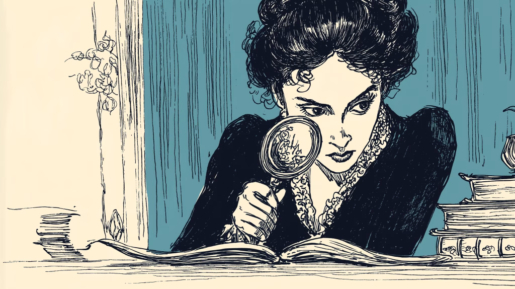 Blog header image for Why Indie Publishing Advice Contradicts Itself: a Victorian author investigating a document with a magnifying glass